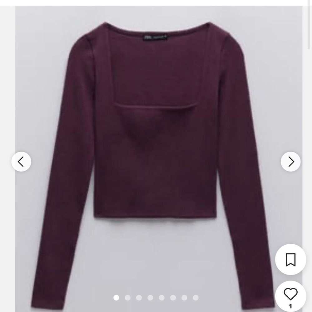 Zara Women's Burgundy Long Sleeve Crop Top